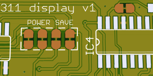 Rendering of PCB near the power save solder jumpers